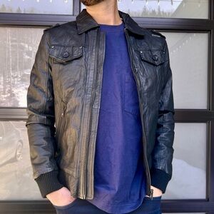 ENERGIE 100% BLACK LEATHER JACKET - L